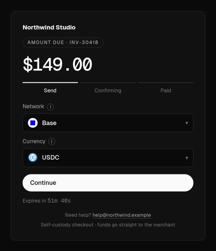 Checkout: choose a network and currency